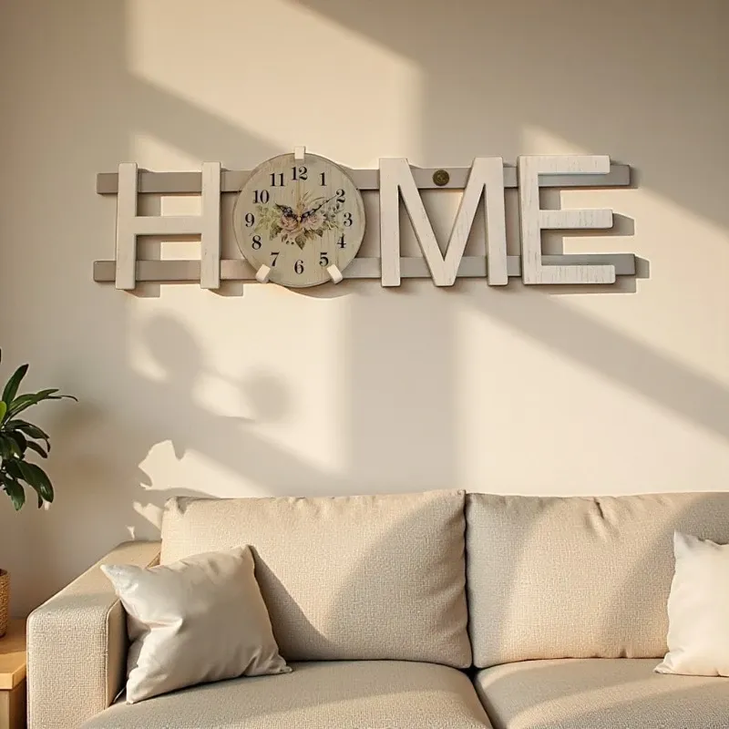 ساعة حائط خشبية بتصميم حروف كلمة HOME وديكور زهري، مناسبة للمنزل وغرفة المعيشة