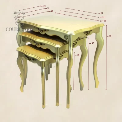 طقم ترابيزات متداخلة مطعمة بالزخارف من كورت يارد موديل 027571 عسلى ابعاد 1.webp