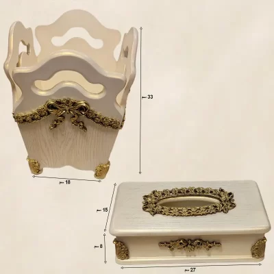 طقم سلة مهملات مع علبة مناديل من الخشب موديل 028291 طقم سلة مهملات مع علبة مناديل من الخشب أبعاد موديل 028291 1.webp