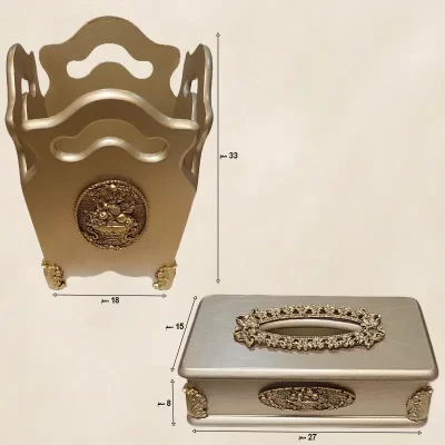 طقم سلة مهملات مع علبة مناديل من الخشب موديل 028292 طقم سلة مهملات مع علبة مناديل من الخشب أبعاد موديل 028292 1.webp