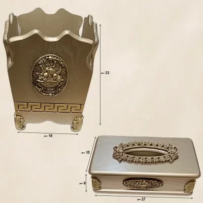 طقم سلة مهملات مع علبة مناديل من الخشب موديل 28295 طقم سلة مهملات مع علبة مناديل من الخشب أبعاد موديل 28295 1.webp