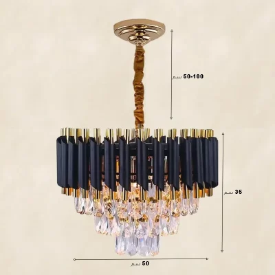 نجفة كريستال بإطار أنبوبى قطر 50 سم موديل 024836 نجفة كريستال بإطارمن القضبان الذهبية موديل 024836 أبعاد 1.webp