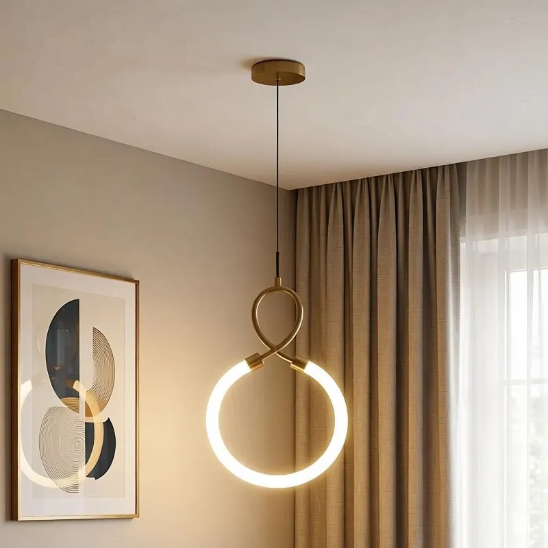 معلقة ليد عصرية، حلقة مضيئة، إضاءة ثلاثية، موديل 028917 معلقة LED نحاسية اللون على شكل حلقة، تصميم عصري وأنيق، إضاءة دافئة، مثالية لغرف المعيشة وغرف النوم.