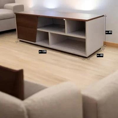 الأبعاد كما تظهر على الصورة: عرض 120 سم، ارتفاع 43 سم، عمق 40 سم.