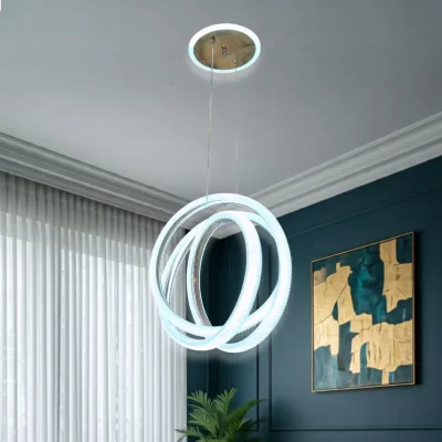 نجفة LED معاصرة بتصميم دوائر متداخلة، مثالية لإضاءة غرف المعيشة وغرف الطعام، تصميم أنيق وعصري، إضاءة LED موفرة للطاقة