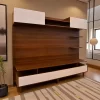 مكتبة تلفزيون مودرن ساوند بتصميم خشبي بني وأبيض، مثالية لغرفة المعيشة