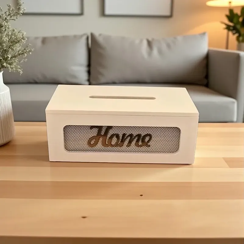 صندوق مناديل خشبي أنيق بتصميم "Home" | ديكور منزلي عصري
