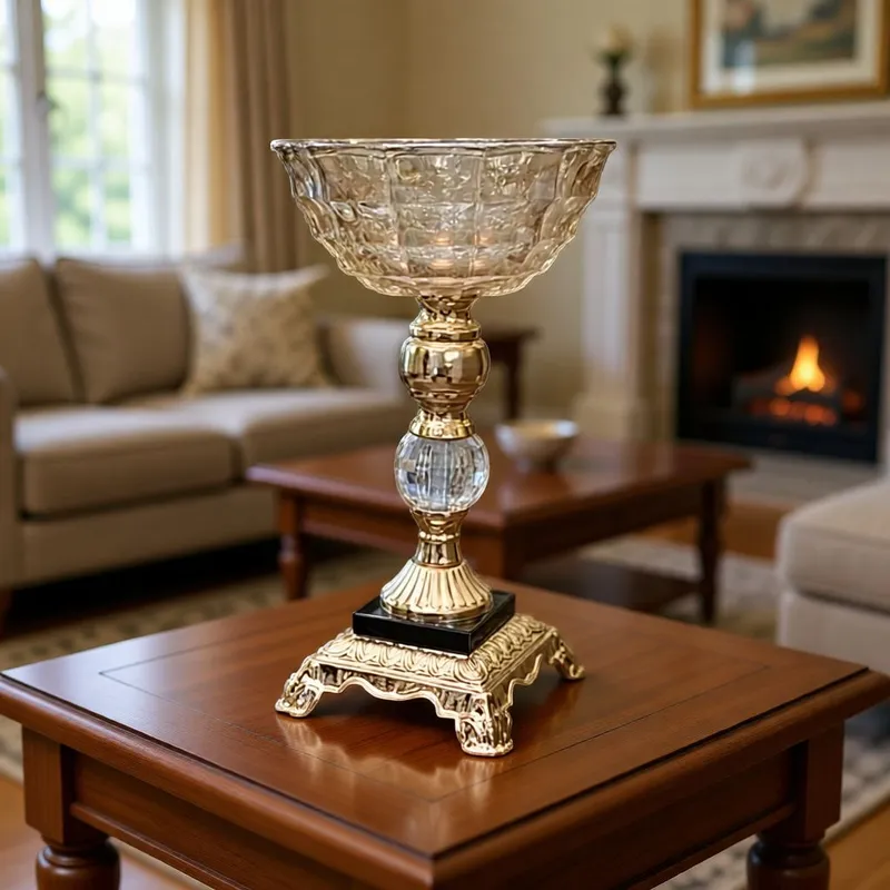 حامل شموع كريستالي باللون الذهبي والشفاف لديكورات المائدة الفاخرة