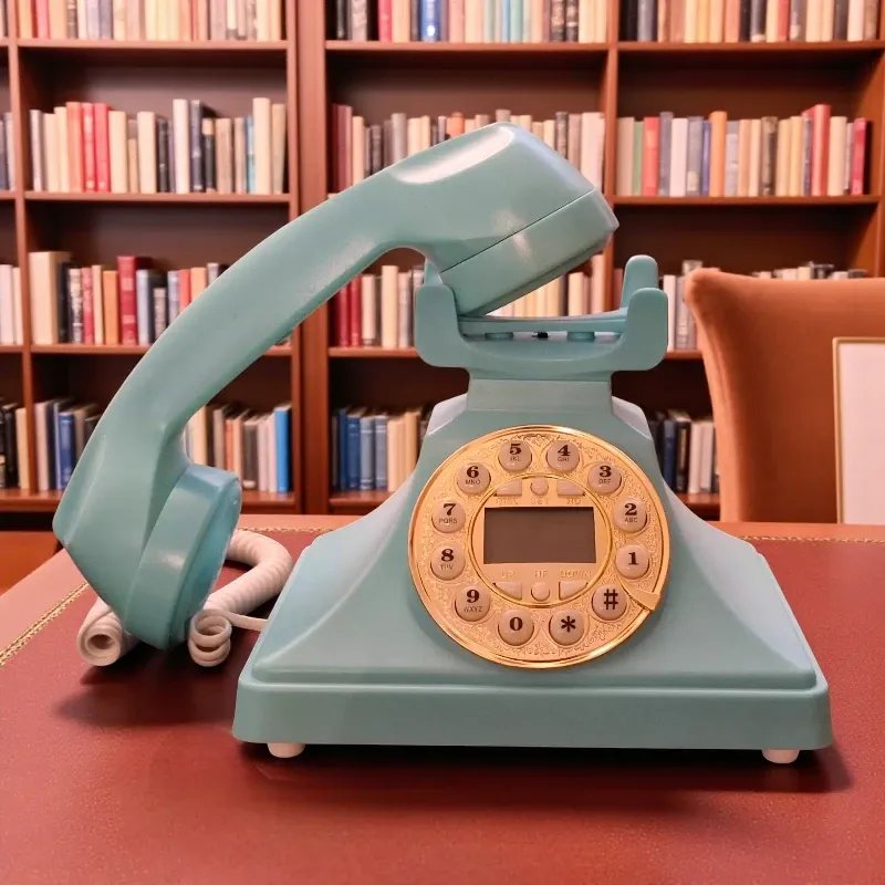 إخوان سرور الإضاءة الحديثة والديكور سماعة تليفون ريترو تركواز، سلك حلزوني، تصميم كلاسيكي للمكتبة/المكتب.