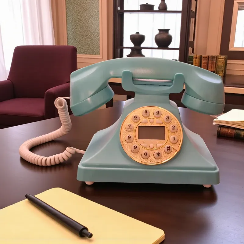 إخوان سرور الإضاءة الحديثة والديكور تليفون مكتبي دوار تركواز، لوحة مفاتيح بأزرار ضغط، شاشة عرض رقم الطالب.