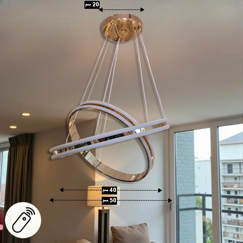 Alternative view of نجفة ليد كريستال مودرن ،3 حلقات متداخلة، تحكم عن بعد وإضاءة قابلة للتعتيم، موديل 030407