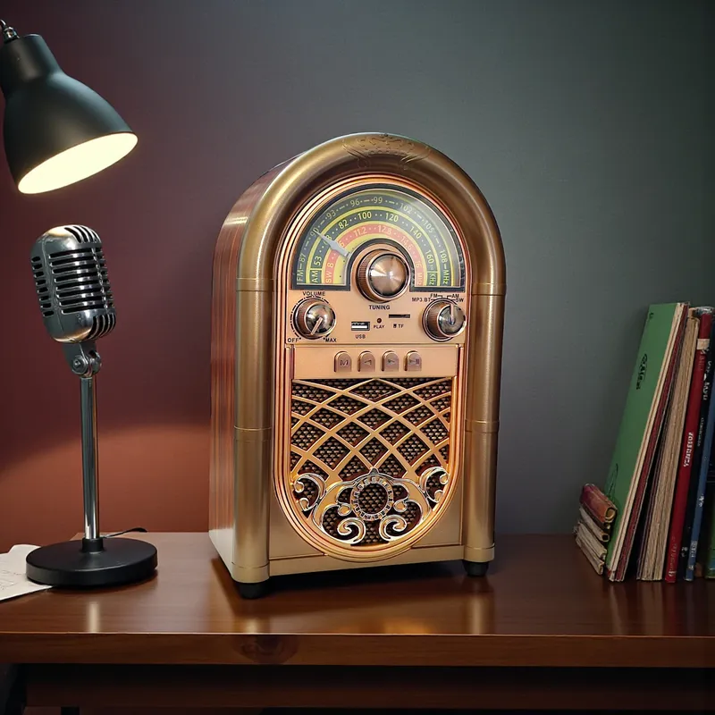 راديو قديم الطراز (ريترو) مستوحى من الجوكس بوكس مع وظائف FM/AM/SW وبلوتوث ومنفذ USB و TF.