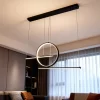 إضاءة معلقة ليد بني، هندسية بتصميم خطين وحلقة لغرفة المعيشة المودرن
