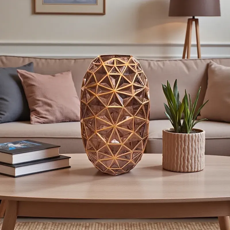 فازة زجاجية مودرن باللون الرمادي والذهبي لديكور غرفة المعيشة