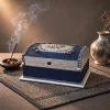 صندوق خشب وفاخر لحفظ المصحف باللون الكحلي والفضيل مطعم بالخرز والزخارف الإسلامية