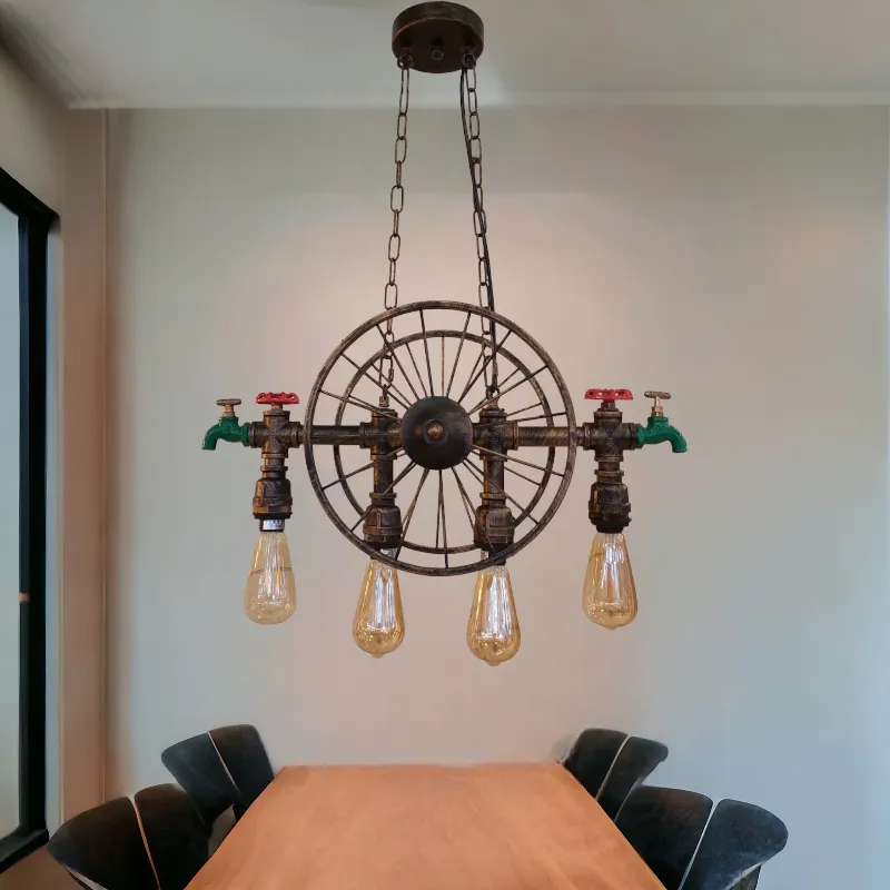 نجفة فيرفورجيه على شكل أنابيب مياه على عجلة معلقة فوق ترابيزة طعام و 6 كراسى موديل 19609