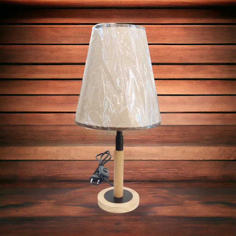 أباجورة نوم بقائم معدنى وخشبى وقاعدة خشبية حديثة موديل028647