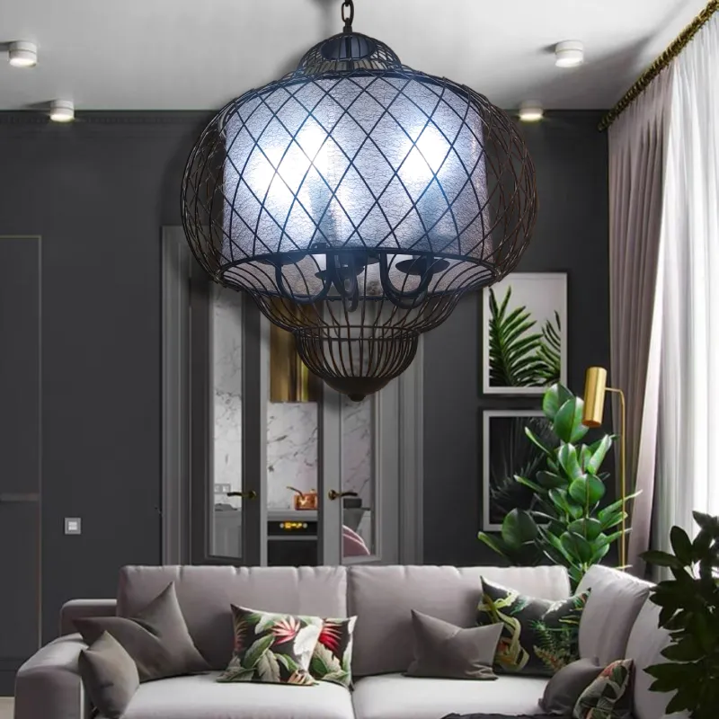 نجفة فيرفورجيه على شكل قفص بيضاوى موديل 019657 داخل غرفة جلوس أخرى