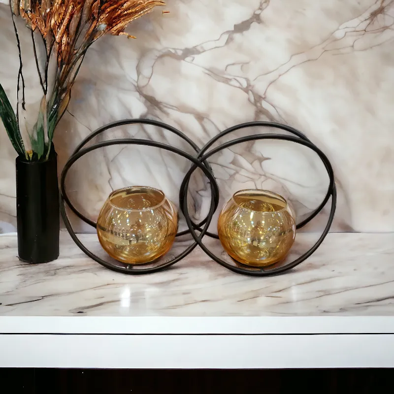 شمعدان زجاجى مزدوج داخل حامل دائرى موديل 025817