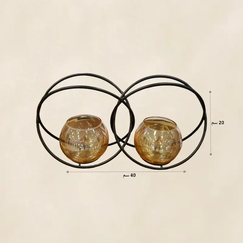 شمعدان زجاجى مزدوج داخل حامل دائرى موديل 025817 أبعاد 1.webp