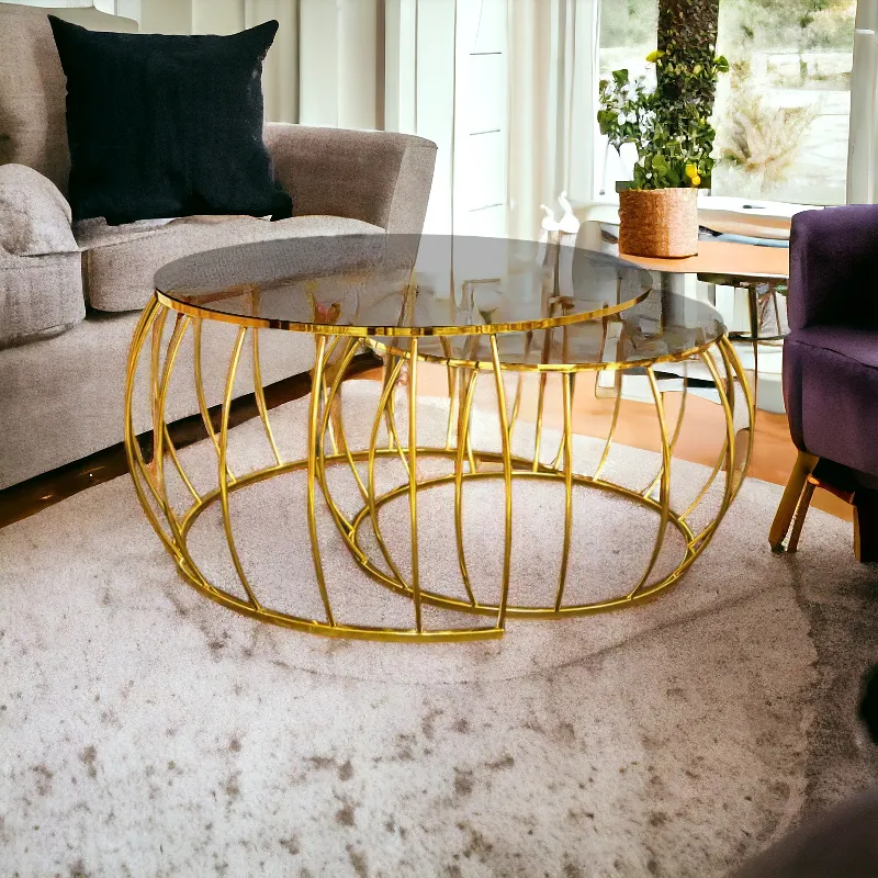 طقم 2 ترابيزة جانبية دائرية متداخلة ستانلس ستيل موديل 028457 طقم ترابيزة ستانلس ثنائى - ديكور منزلي أنيق