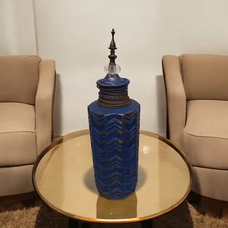 فازة سيراميك كلاسيكية موديل 020862- الحجم الوسط فازة سيراميك زرقاء كلاسيكية - ديكور فني أنيق - الحجم الوسط