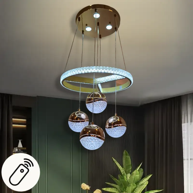 نجفة ليد،حلقة و 4 كلوبات،موديل 027917،تصميم عصرى أنيق صورة نجفة أنيقة كلوبات وحلقة