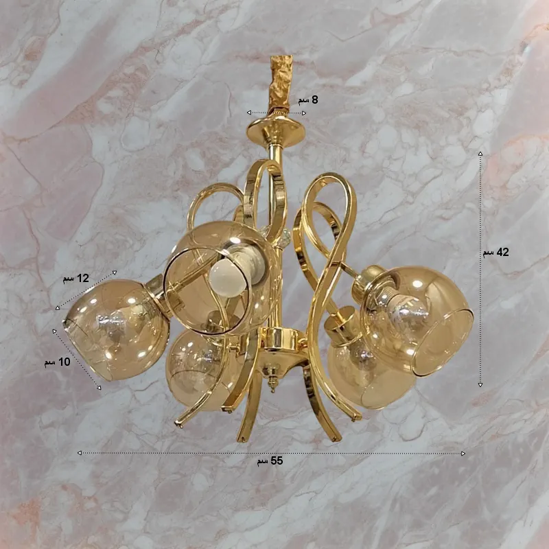 صورة توضيحية لأبعاد النجفة القياسية. تتتضمن قياسات عرض وارتفاع النجفة. كما تتضمن قطر وطول الكلوب. وتتتضمن أيضًا تسميات لكل قياس.