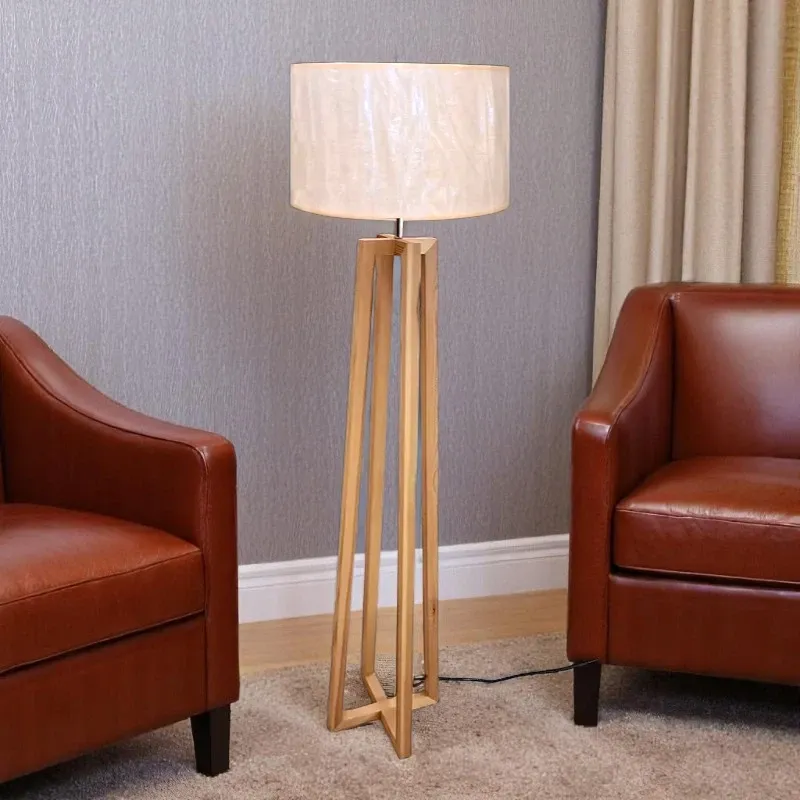 لمبادير خشبي عصري بتصميم هندسي فريد بقوائم متداخلة. مصنوع من خشب طبيعي عالي الجودة مع غطاء بيج. مثالي لإضاءة غرف المعيشة وغرف النوم ويضيف لمسة من الأناقة إلى أي ديكور داخلي.